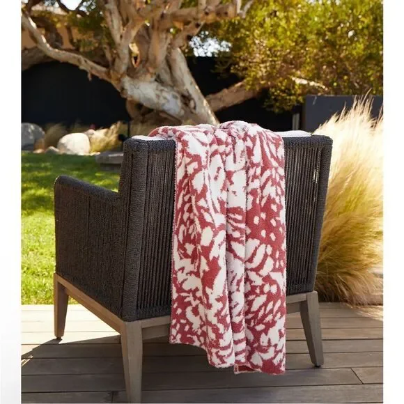 Barefoot Dreams Cozychic Bloom Blanket in Coral Red/Cream - Picture 1 of 8
